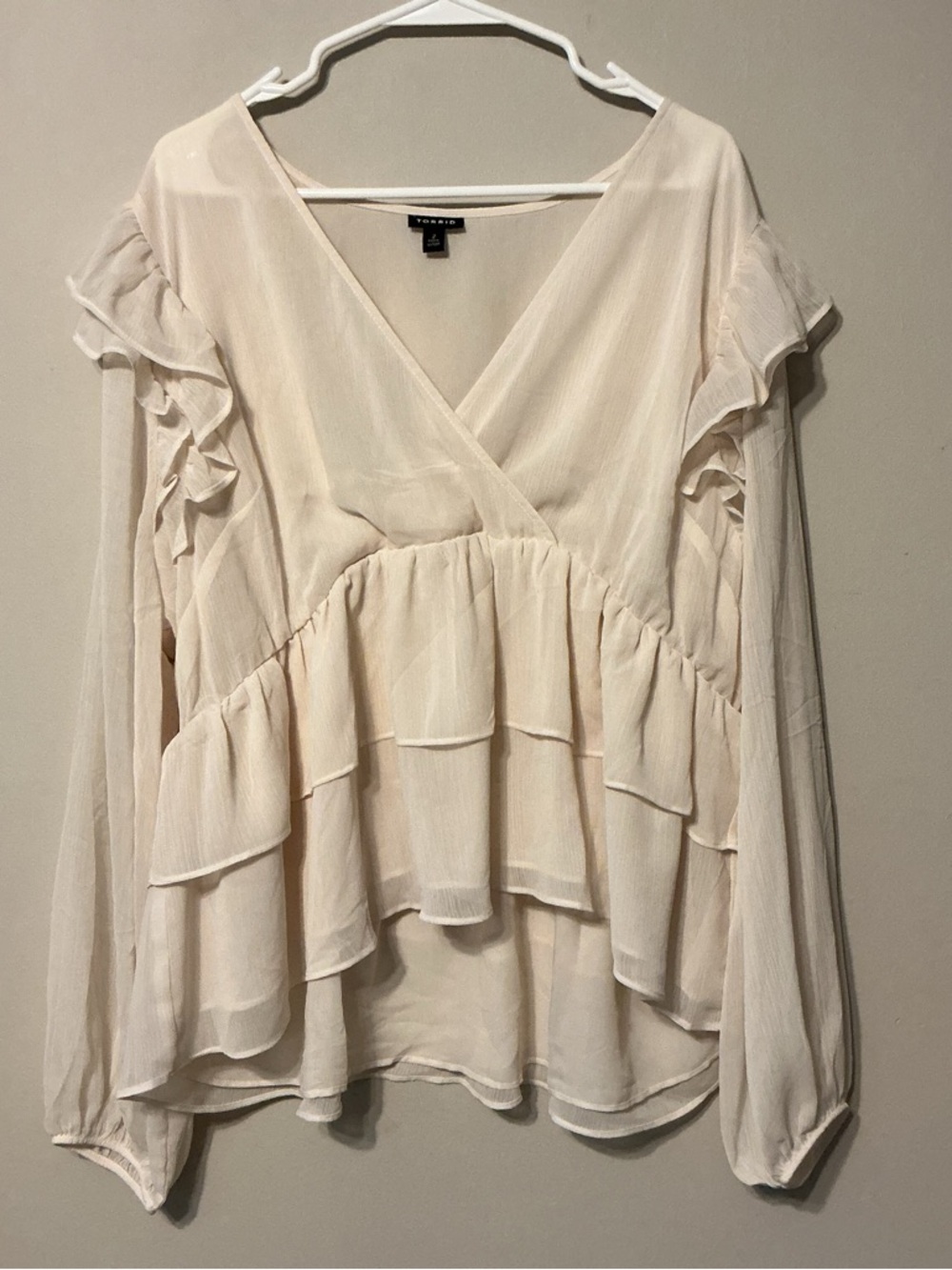 torrid Cream Ruffled V-Neck Peplum Blouse